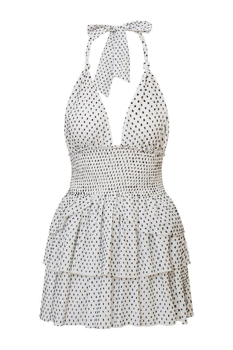 Deanna Polka Dot Halter Mini Dress Product Image