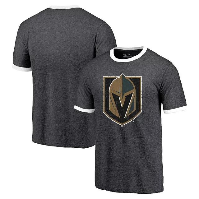 Mens Majestic Threads Heathered Black Vegas Golden Knights Ringer Contrast Tri-Blend T-Shirt Product Image