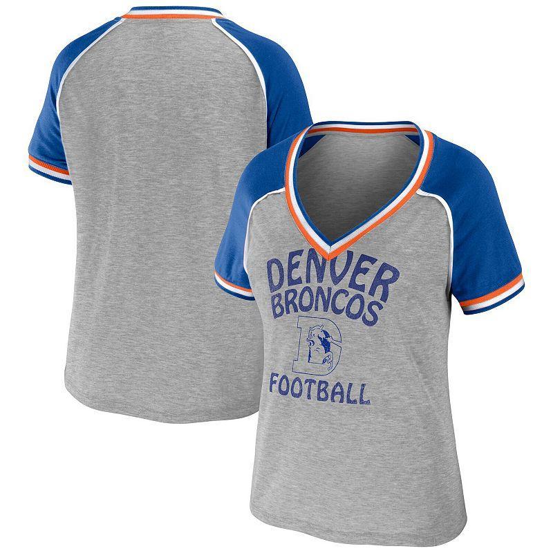 Womens WEAR by Erin Andrews Heather Gray Denver Broncos Throwback Raglan V-Neck T-Shirt Product Image