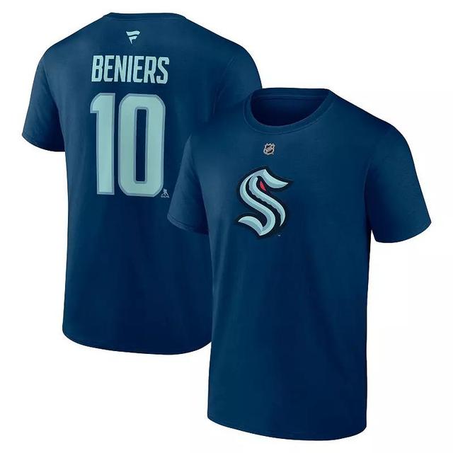 Mens Fanatics Branded Matty Beniers Deep Sea Blue Seattle Kraken Authentic Stack Name & Number T-Shirt Product Image