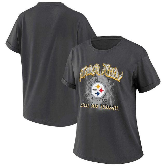 Womens WEAR by Erin Andrews Charcoal Pittsburgh Steelers Boyfriend T-Shirt Product Image