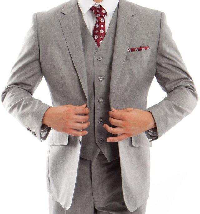 Arezzo Collection - 100% Wool Suit Modern Fit Italian Style 3 Piece in Gray Product Image