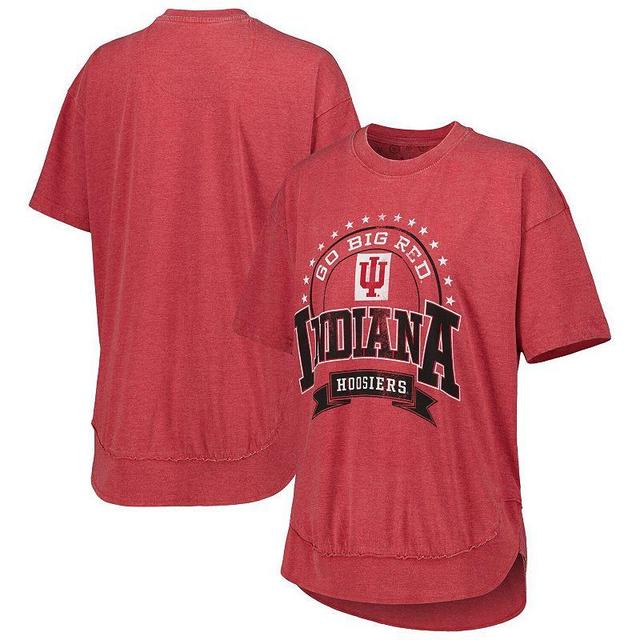 Womens Pressbox Heather Crimson Indiana Hoosiers Vintage Wash Poncho Captain T-Shirt Product Image