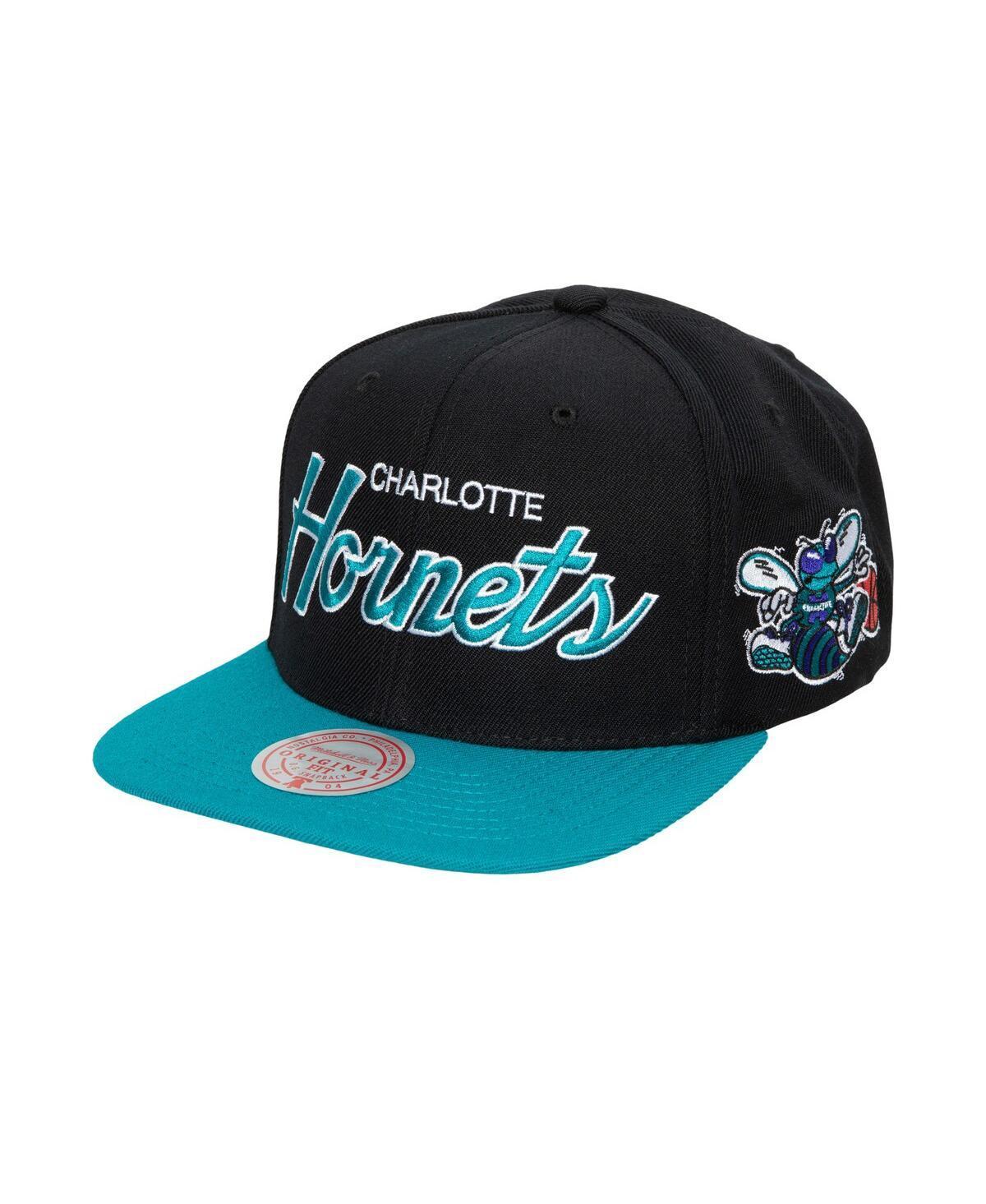 Mens Mitchell & Ness Black Charlotte Hornets Hardwood Classics MVP Team Script 2.0 Snapback Hat Product Image