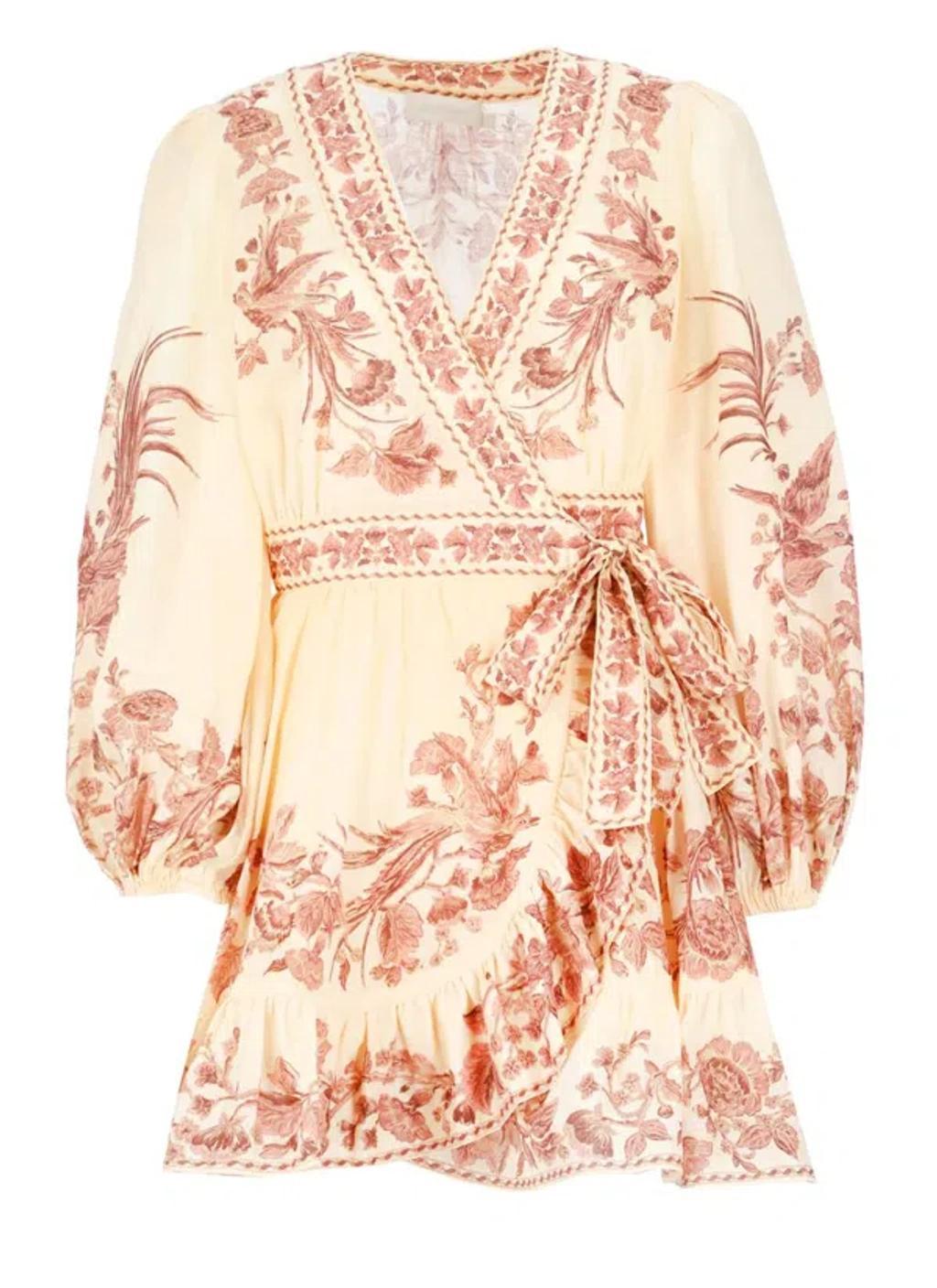 ZIMMERMANN Mini Dress In Cream Pink Bird Product Image