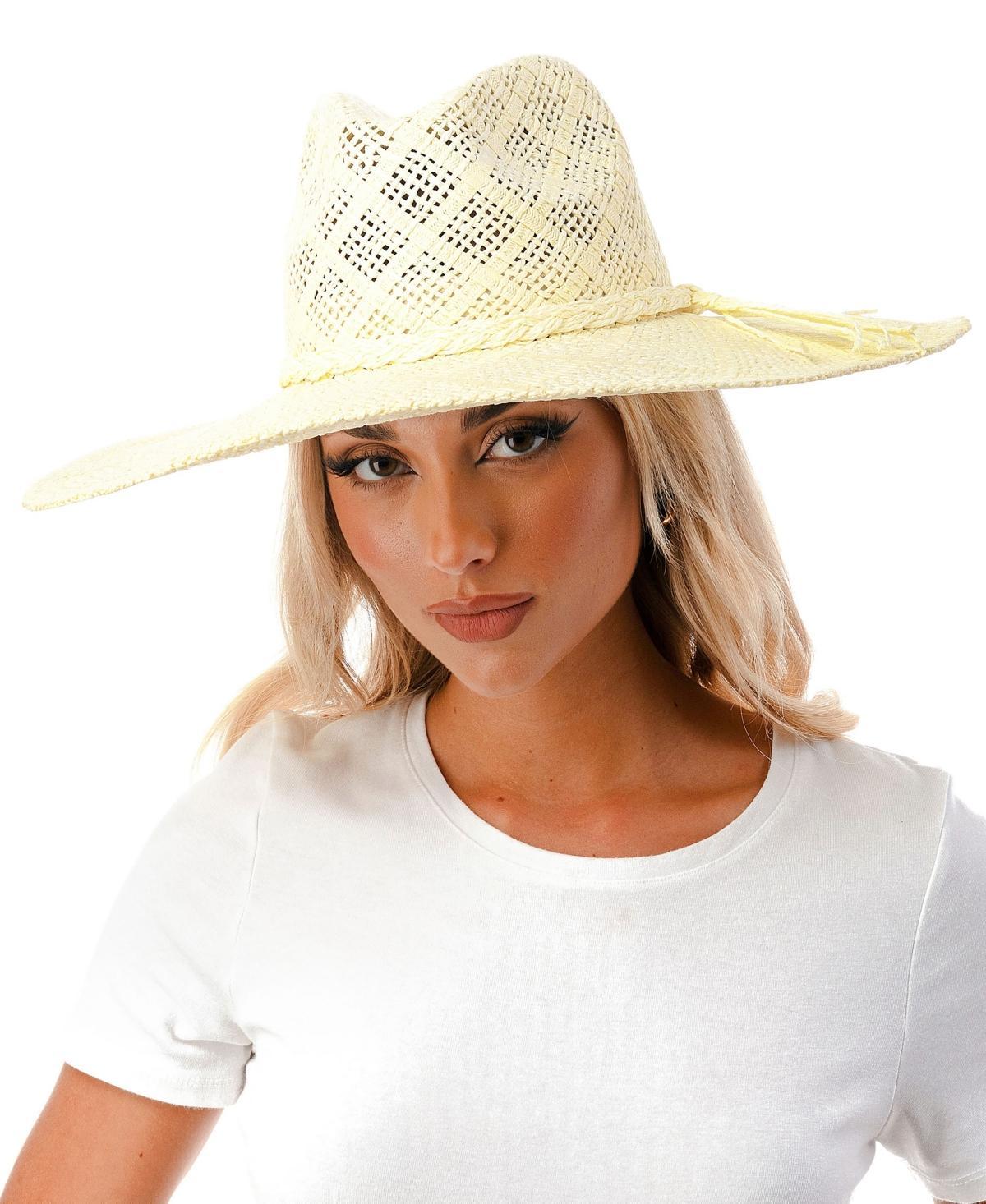 Marcus Adler Womens Wide Brim Straw Hat with Ribbon Trim Product Image