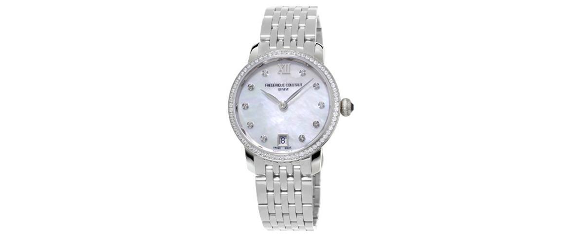 Frederique Constant Womens Swiss Slimline Diamond (1/20 ct. t.w.) Gold-tone Stainless Steel Bracelet Watch 30mm - Gold-tone Product Image