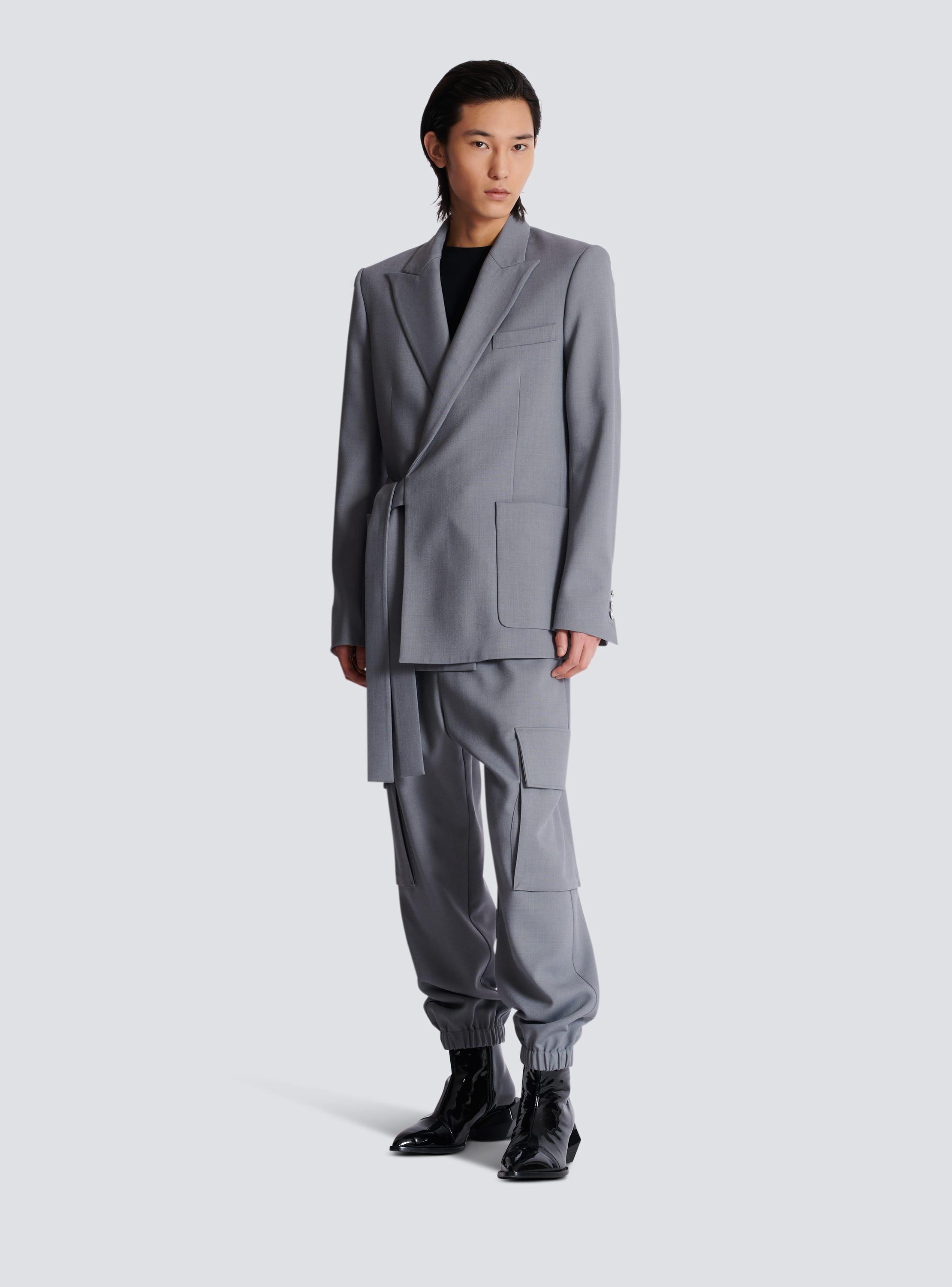 Belted asymmetrical jacket in double crepe Product Image