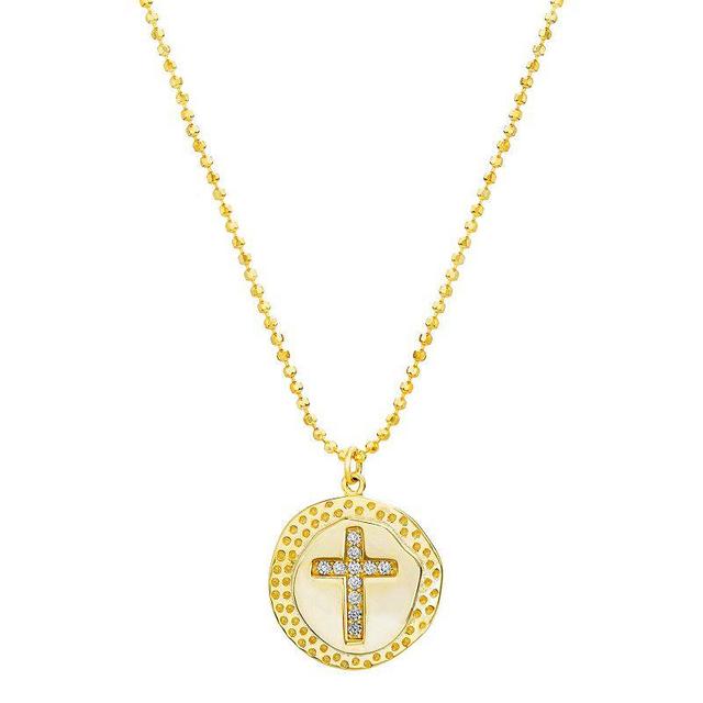 Paige Harper Cubic Zirconia Cross Disc Pendant Necklace, Womens Gold Tone Product Image