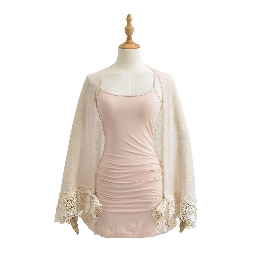 Spaghetti Strap Plain Padded Mini Bodycon Dress / Lace Panel Shawl Product Image