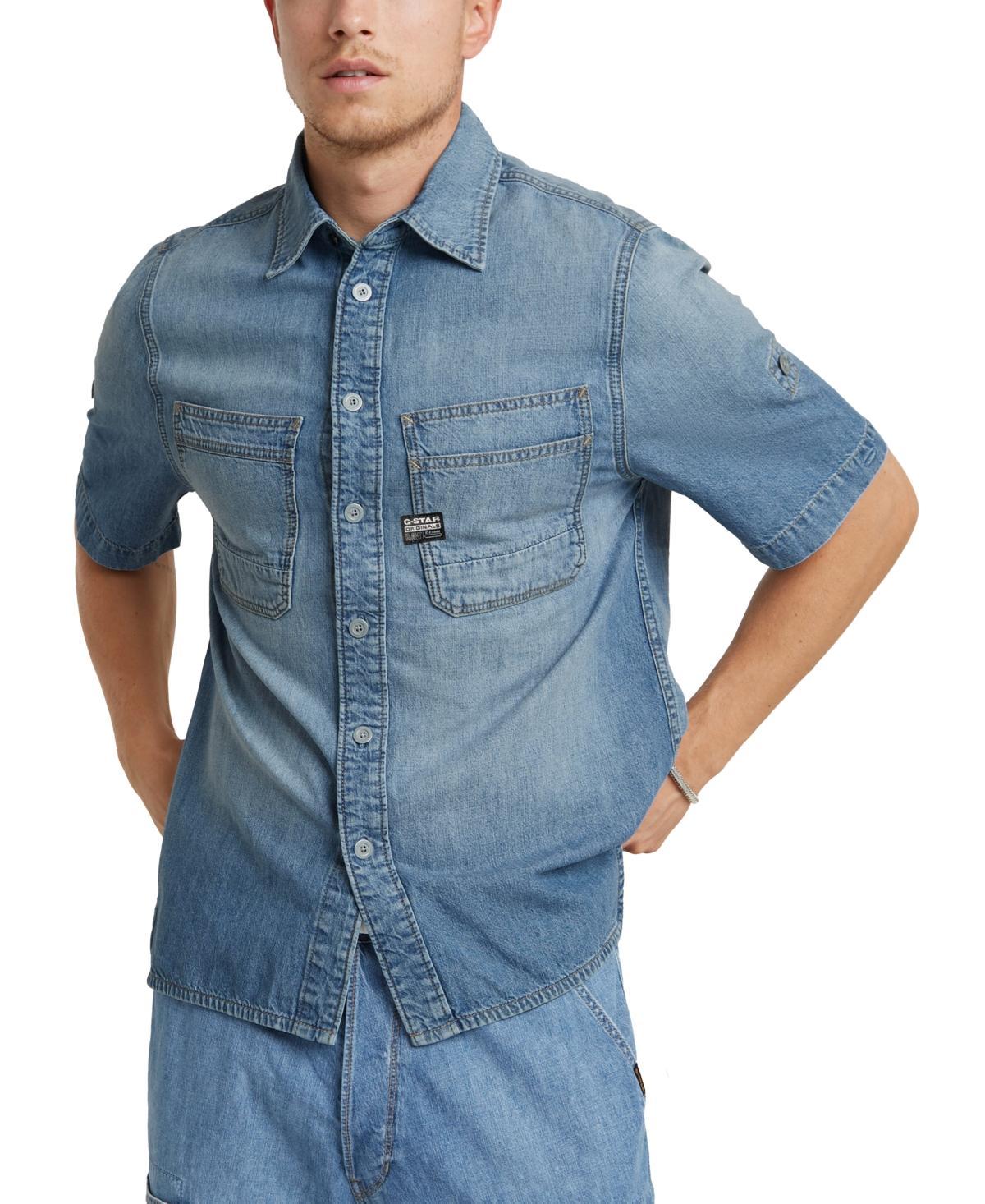 G-Star Raw Mens Straight-Fit Slanted Double-Pocket Denim Button-Down Shirt Product Image