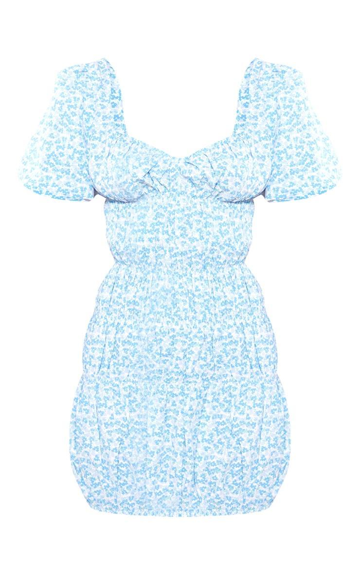 Petite Blue Floral Puff Sleeve Mini Dress Product Image