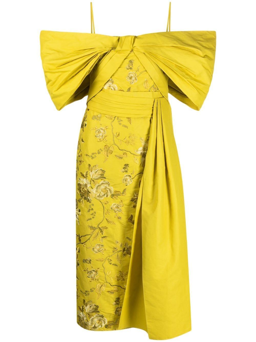 Women's Evora Floral Off-the-shoulder Midi-dress In Chartreuse Product Image