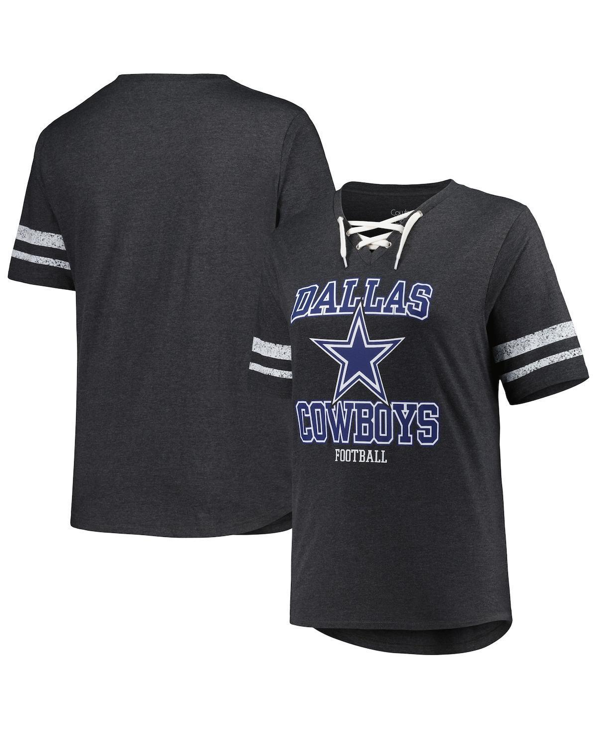 Womens Fanatics Branded Heather Charcoal Dallas Cowboys Plus Size Lace-Up V-Neck T-Shirt Product Image