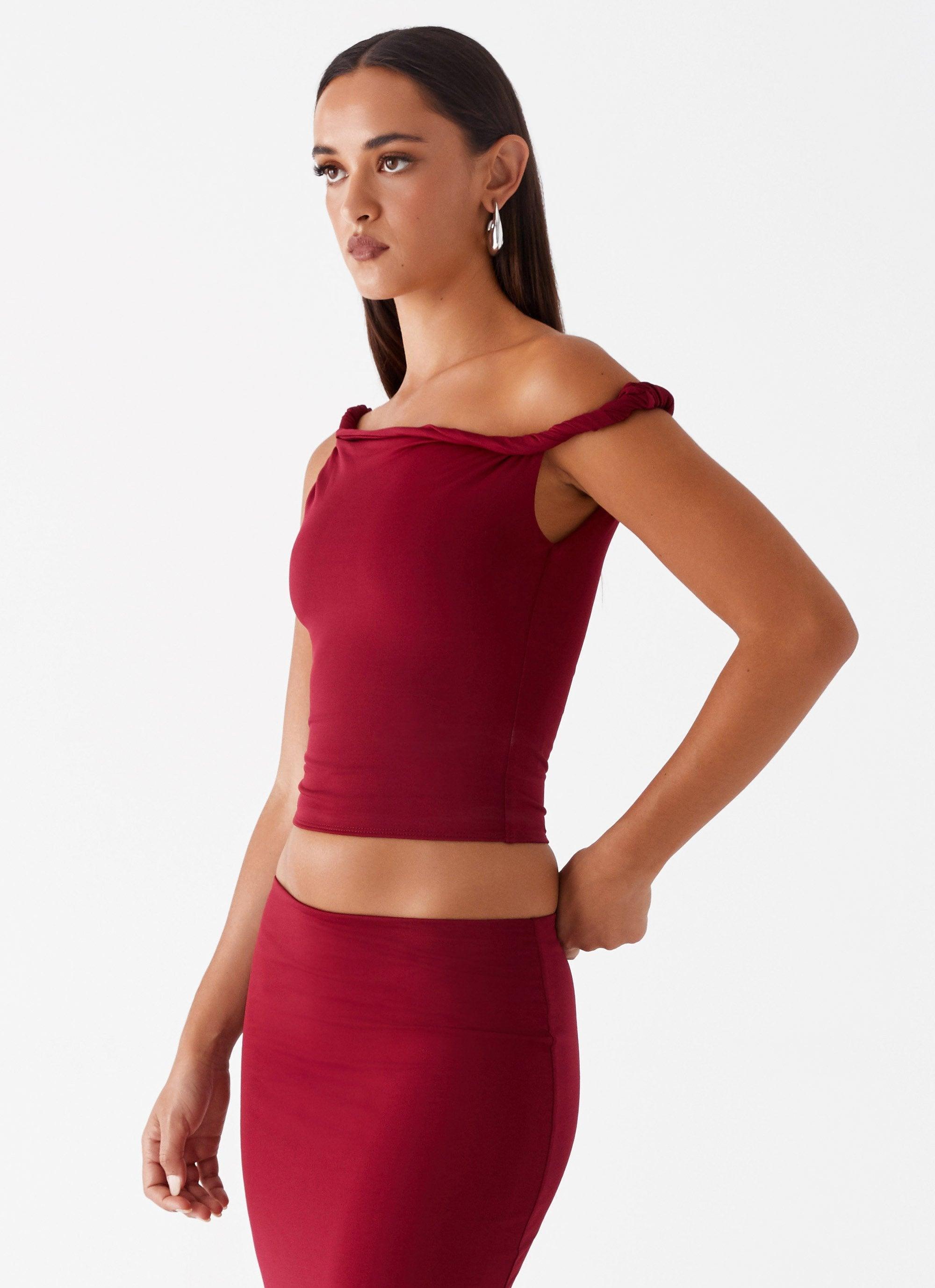 Solace Soul Twist Shoulder Top - Maroon Product Image