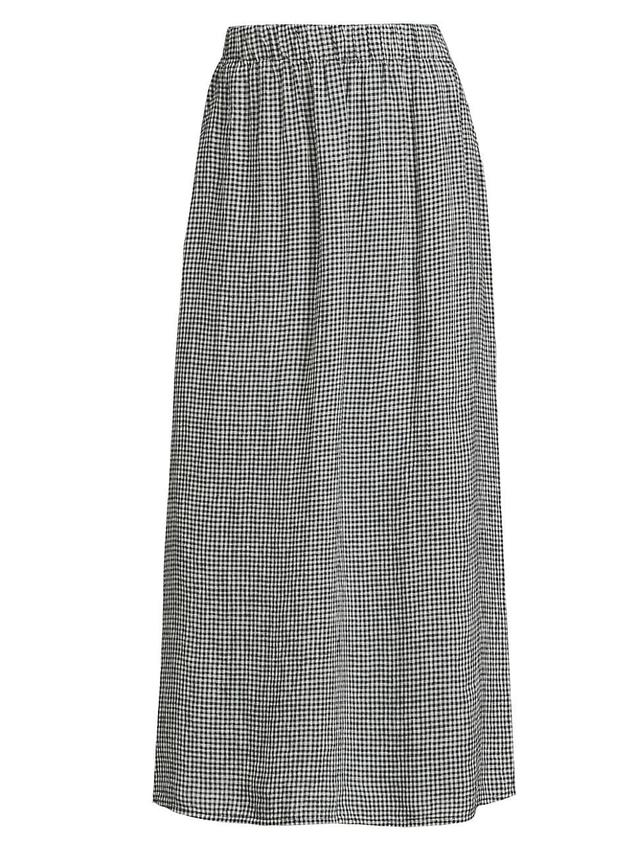 Womens Gingham Linen Gathered Midi-Skirt Product Image