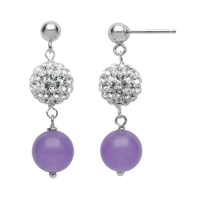 Sterling Silver Simulated Crystal & Lavender Jade Ball Linear Drop Earrings, Womens, White Product Image