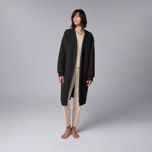 Womens Simply Vera Vera Wang Plush High-Pile Fleece Open-Front Long Cardigan Brown Product Image