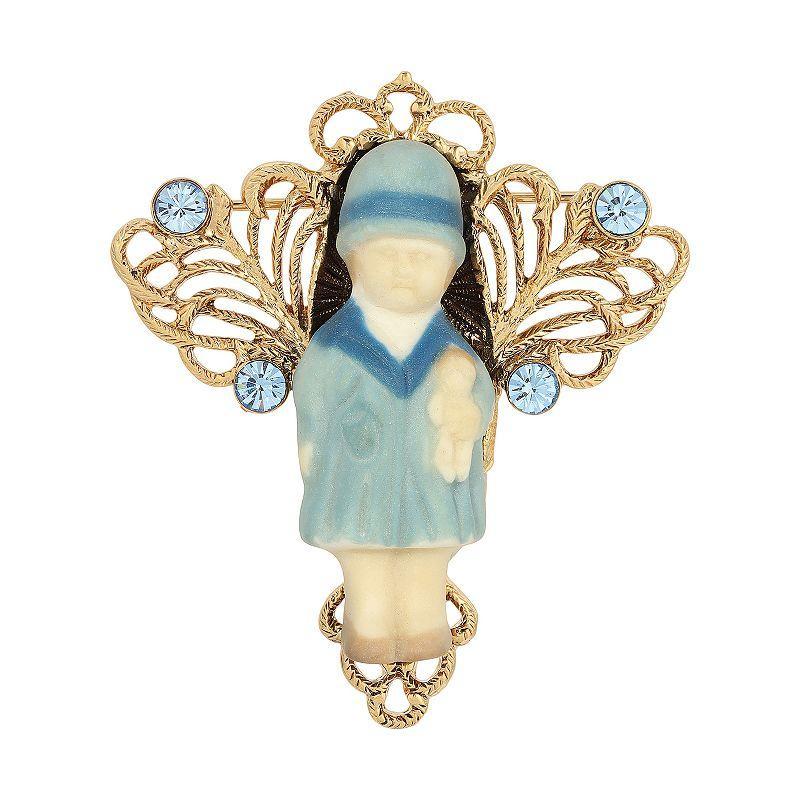 1928 14k Gold Dipped Porcelain Doll Pin, Womens, Pink Product Image