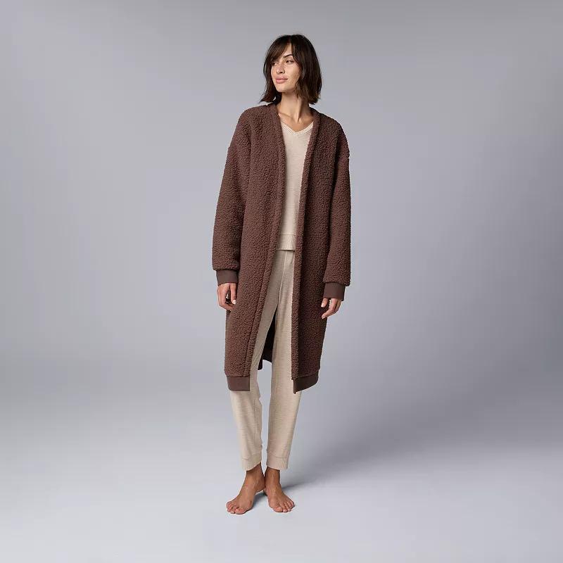 Womens Simply Vera Vera Wang Plush High-Pile Fleece Open-Front Long Cardigan Brown Product Image