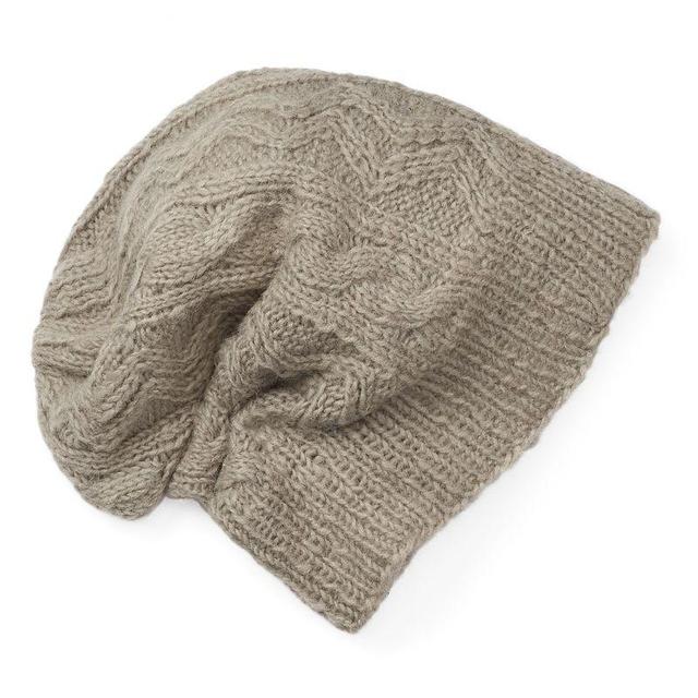 Womens SIJJL Wool Zigzag Cable-Knit Slouchy Beanie, Grey Product Image