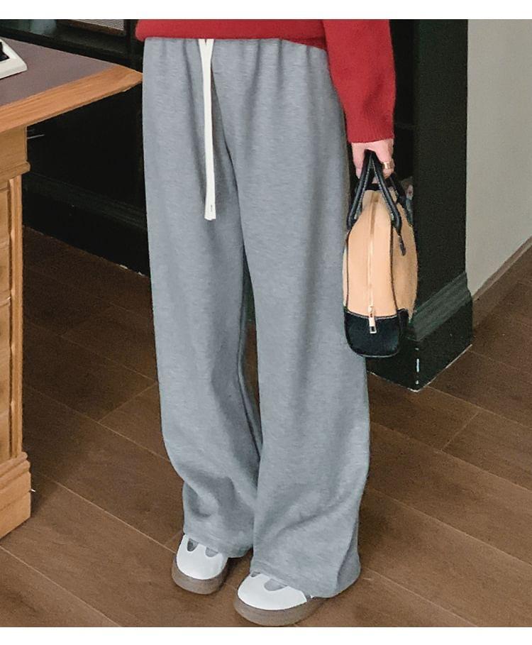 Drawstring Waist Plain Wide Leg Sweatpants Product Image