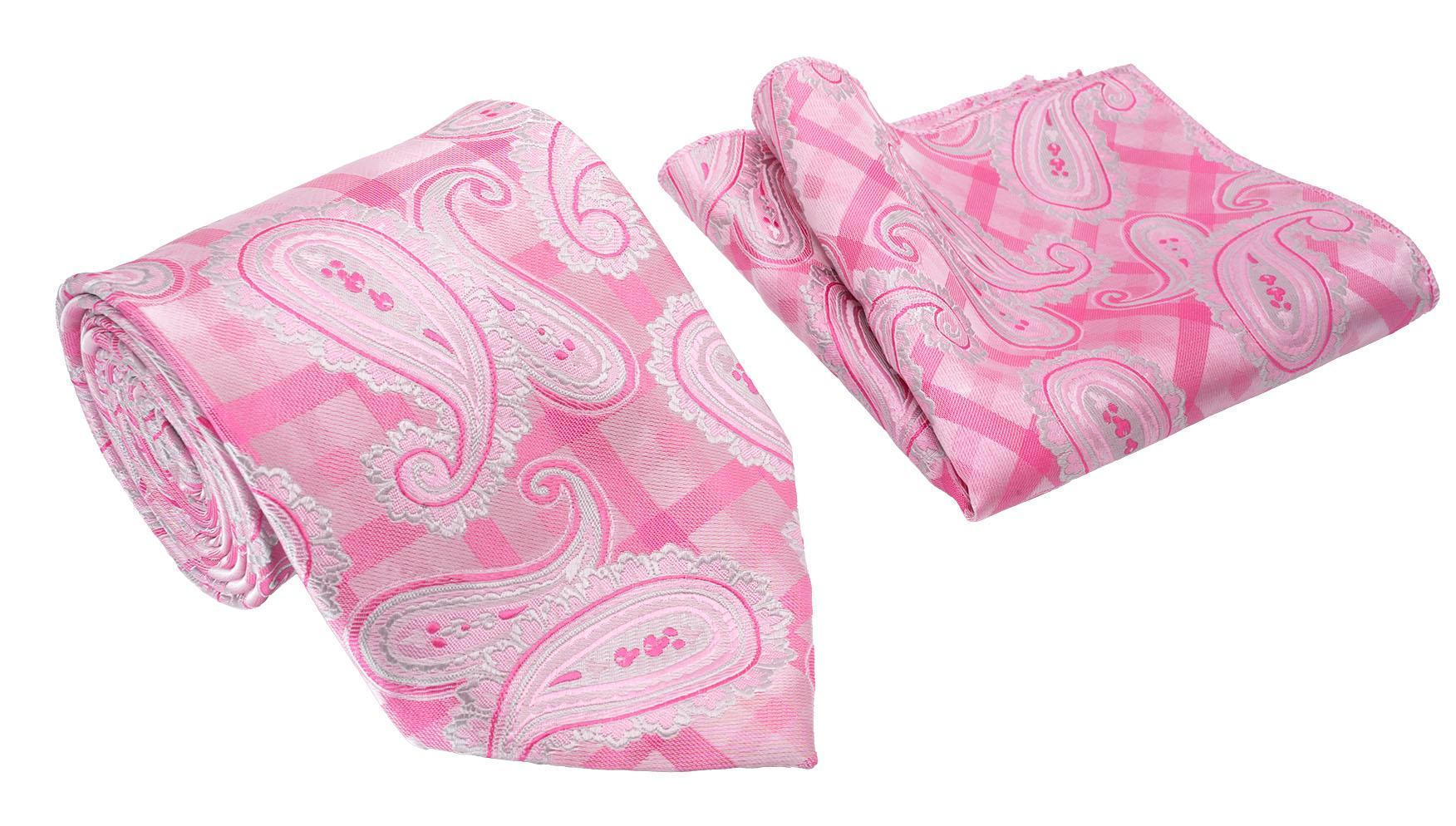 Pink Paisley Pattern Men's Classic Tie and Pocket Square Set Male Product Image