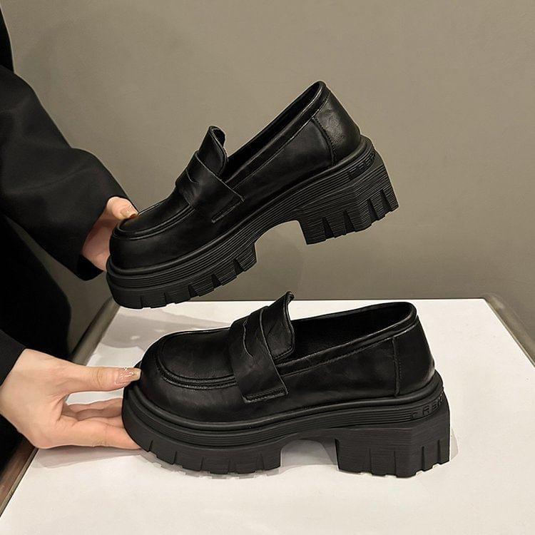 Platform Chunky Heel Loafers Product Image