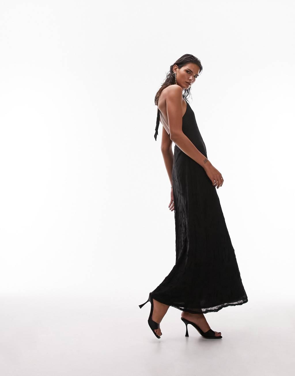 Topshop jersey textured mesh halter maxi dress Product Image