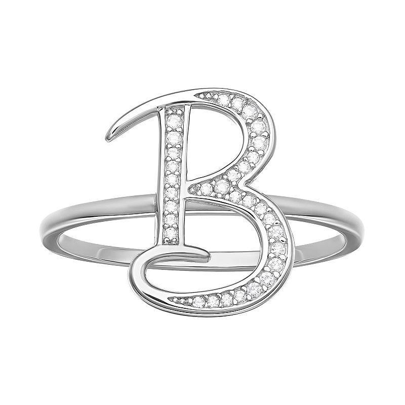 PRIMROSE Sterling Silver Cubic Zirconia Initial Ring, Womens Sterling Silver U Product Image