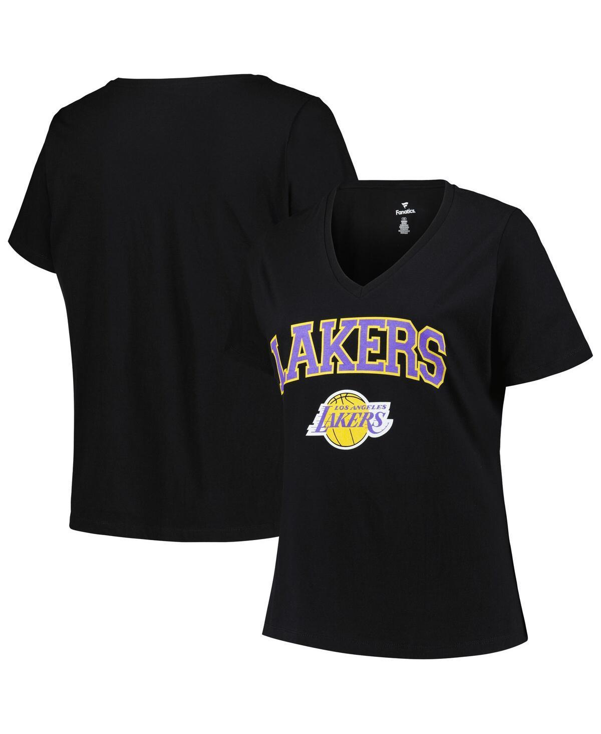 Womens Profile Black Los Angeles Lakers Plus Size Arch Over Logo V-Neck T-shirt Product Image