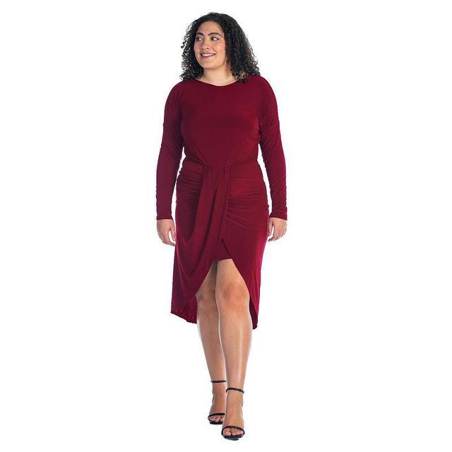 Plus Size 24Seven Comfort Apparel Long Sleeve Tulip Skirt Knee Length Dress, Womens Product Image