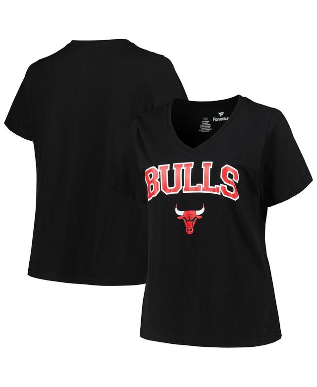 Womens Profile Black Chicago Bulls Plus Size Arch Over Logo V-Neck T-Shirt Product Image