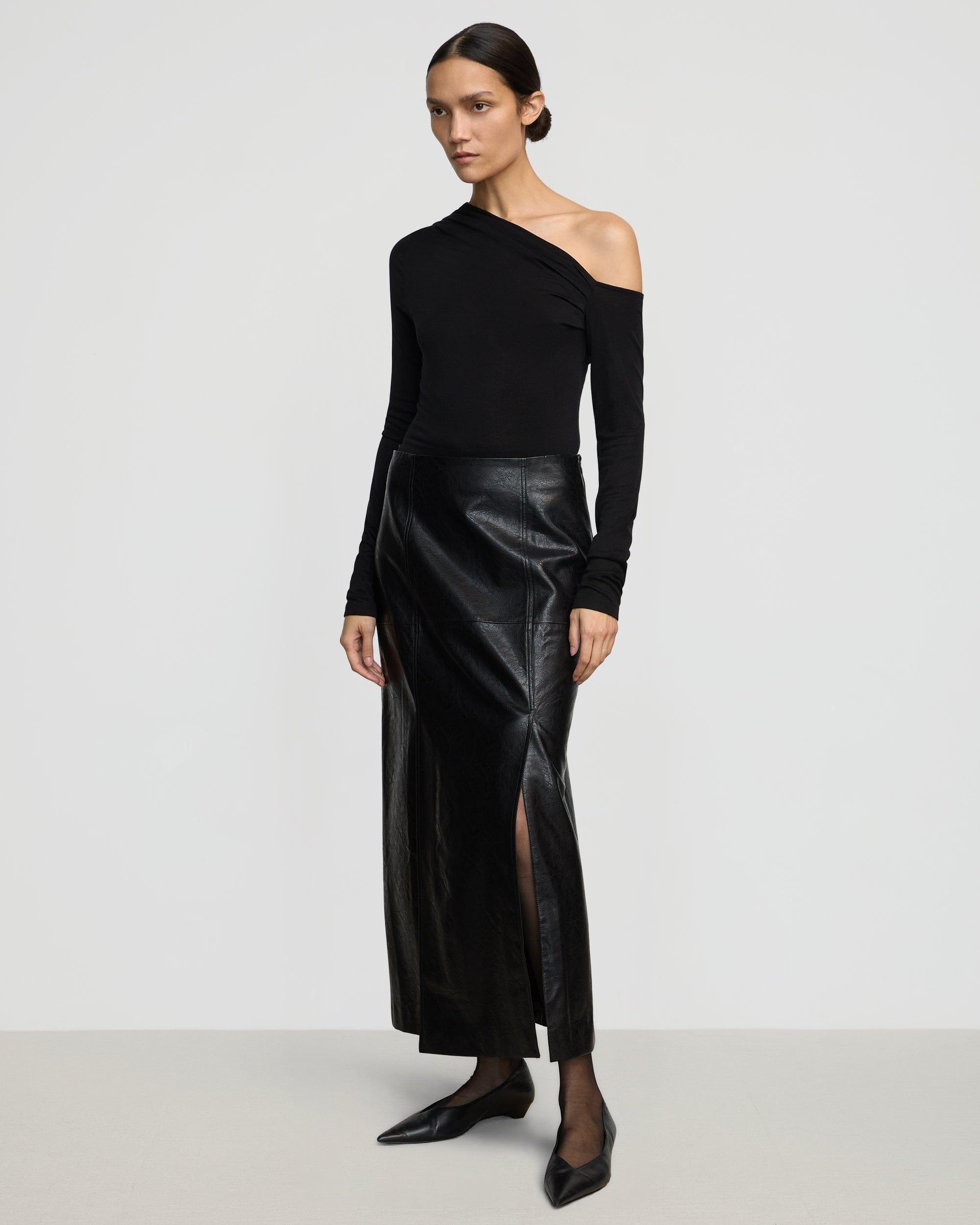 Rama Front-Vent Vegan Leather Skirt Product Image