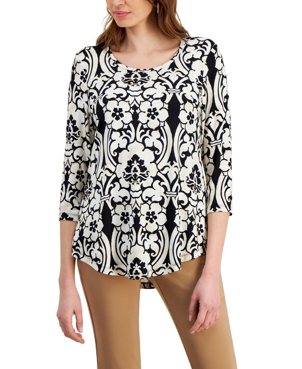 Jm Collection Womens Printed Knit 3/4-Sleeve Top, Created for Macys Product Image