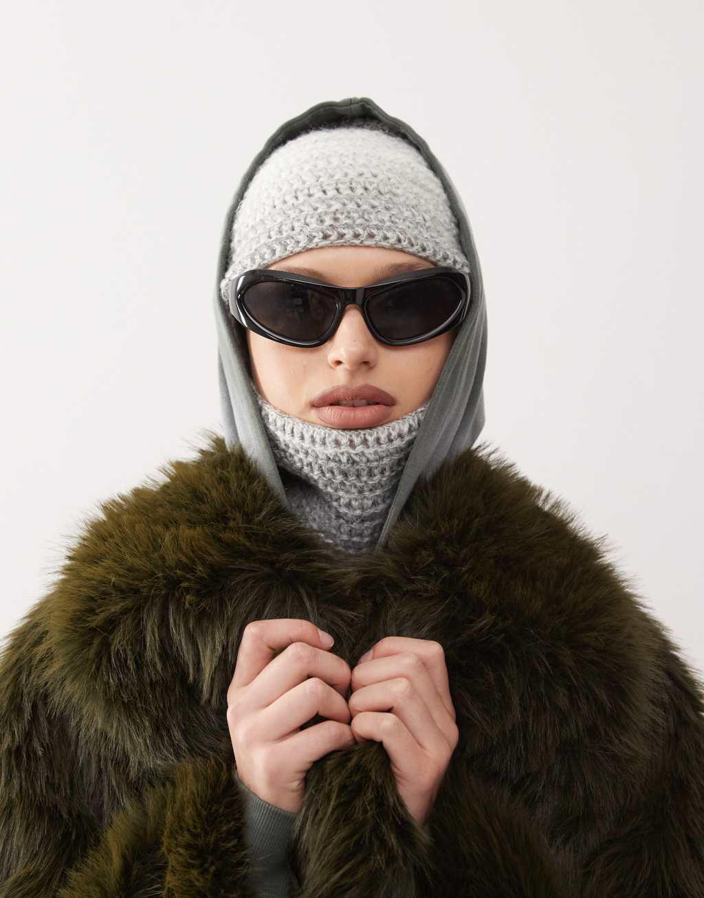 COLLUSION open stitch space dye balaclava in gray Product Image