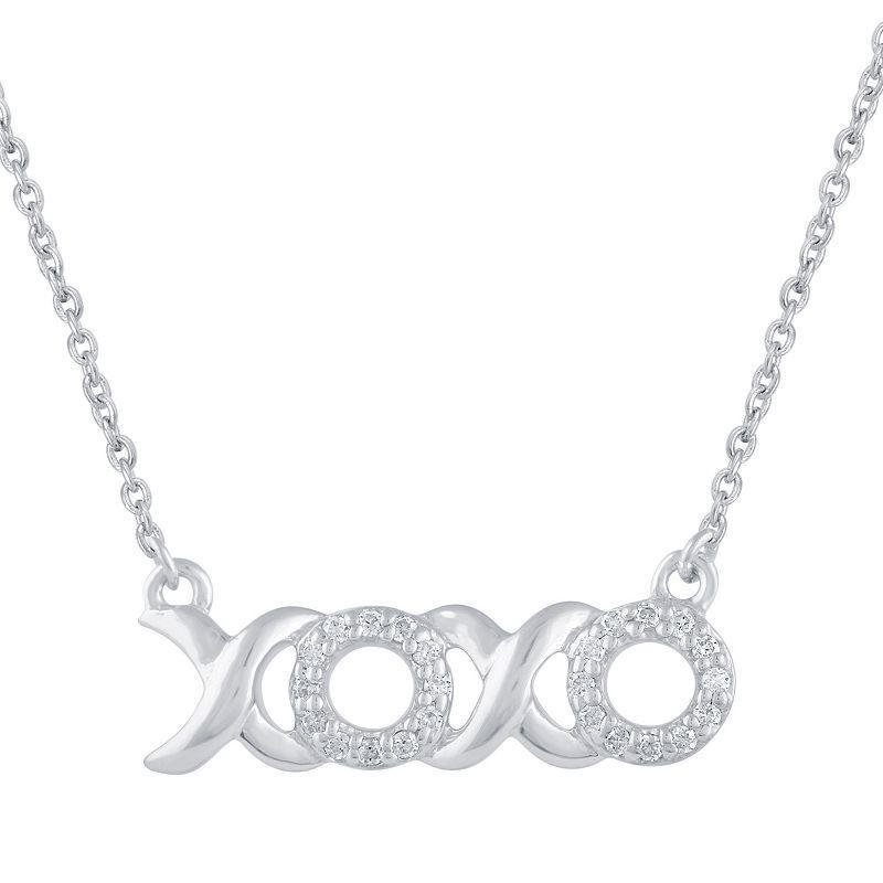 Royal Aura Sterling Silver 1/10 Carat T.W. Diamond XOXO Necklace, Womens Product Image