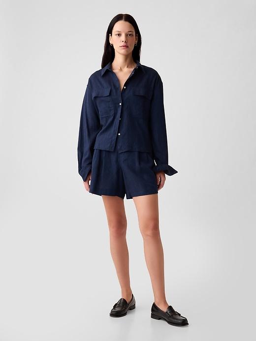 Oversized Linen Cropped Shirt Product Image