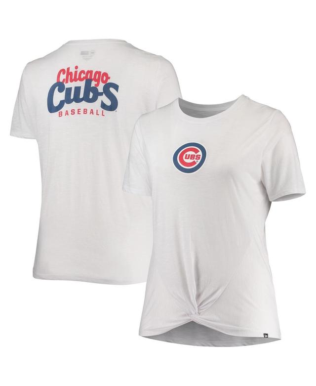 Womens New Era White Chicago Cubs Plus Size 2-Hit Front Knot T-Shirt Product Image