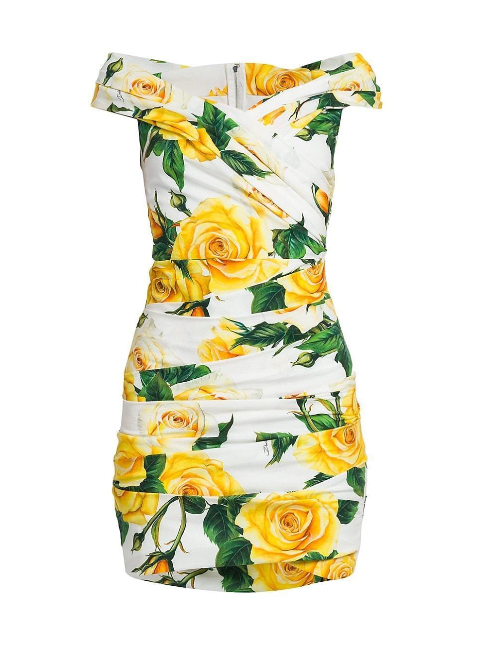 Womens Rose Print Off-the-Shoulder Minidress Product Image