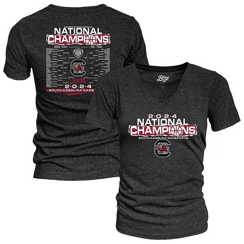 Womens Blue 84 South Carolina Gamecocks 2024 NCAA Womens Basketball National Champions Bracket V-Neck T-Shirt Product Image