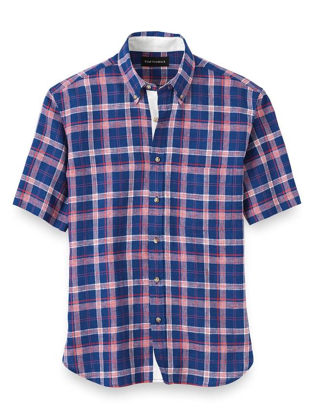 Slim Fit Linen Plaid Casual Shirt Product Image