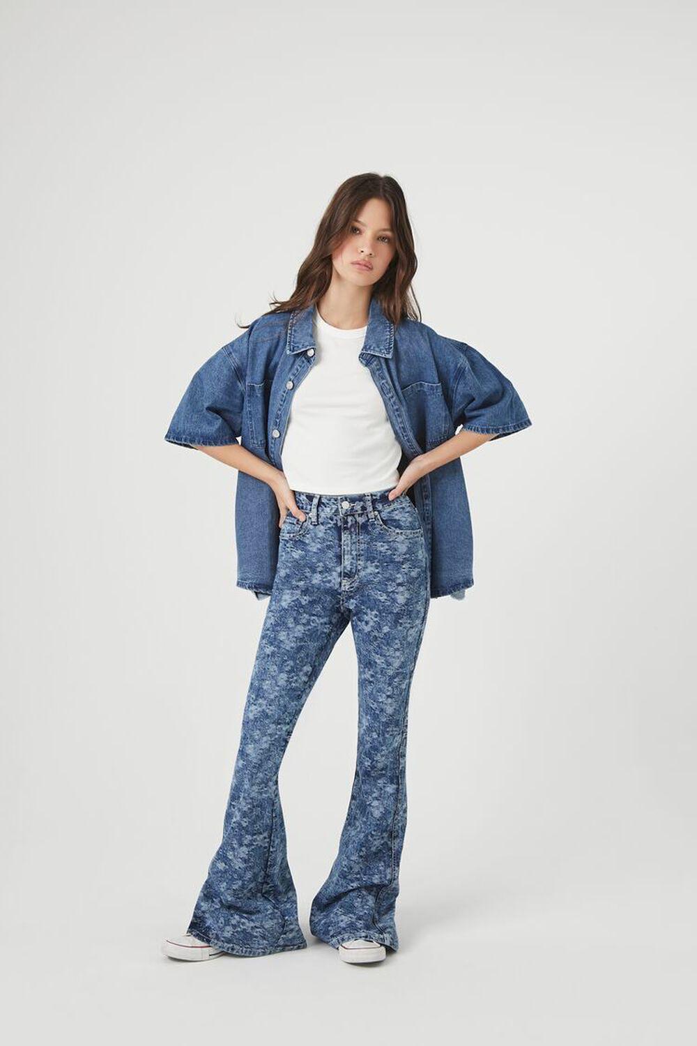 Floral Print High-Rise Flare Jeans | Forever 21 Product Image