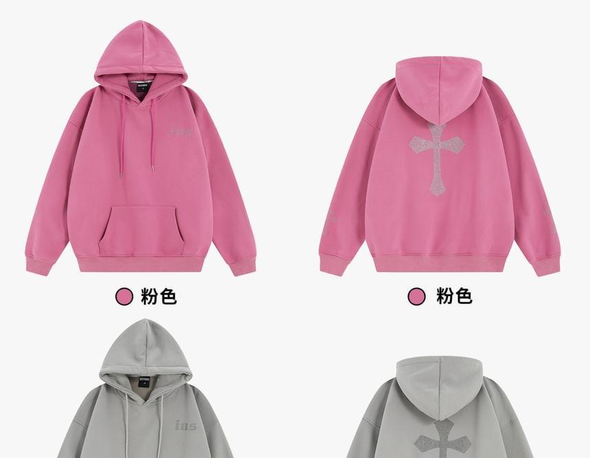 Couple Matching Lettering Cross Print Hoodie Product Image