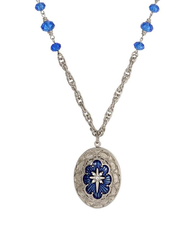 Symbols of Faith Enamel Star of Bethlehem Locket Necklace, Womens, Blue Product Image