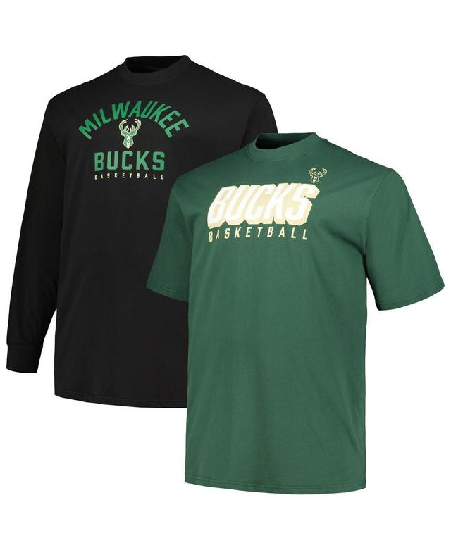 Mens Fanatics Branded Hunter Green/Black Milwaukee Bucks Big & Tall Short Sleeve & Long Sleeve T-Shirt Set Product Image