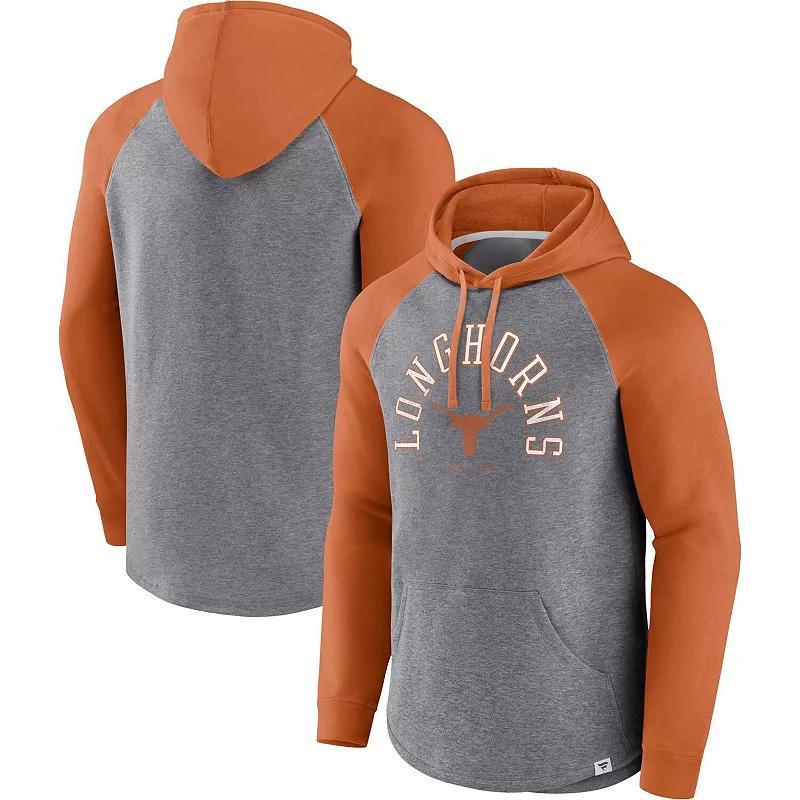 Mens Fanatics Branded Texas Orange/Heather Gray Texas Longhorns Wrap Up Raglan Pullover Hoodie Product Image