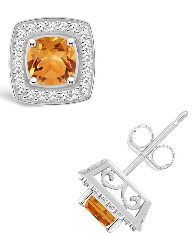 Celebration Gems Sterling Silver Cushion Gemstone & 1/5 Carat T.W. Diamond Halo Stud Earrings, Womens, Orange Product Image