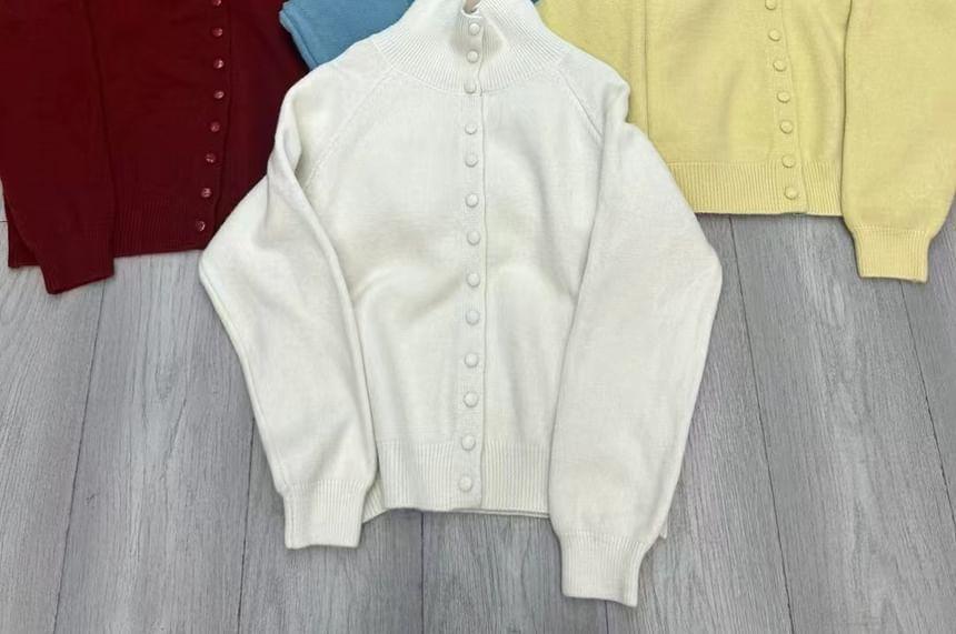 Stand Collar Plain Button-Up Cardigan Product Image