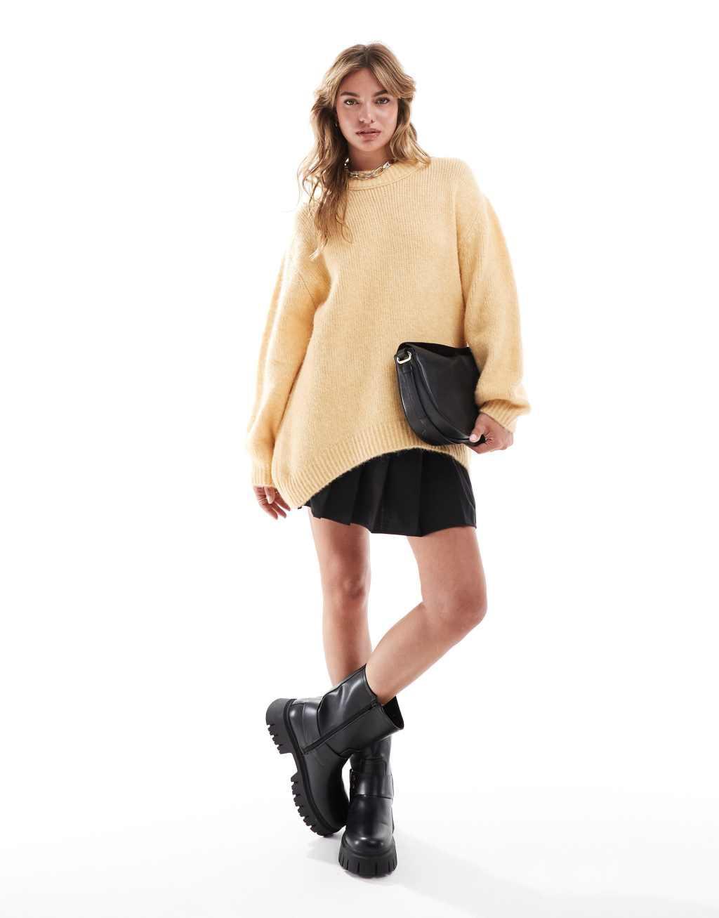 ASOS DESIGN oversized crew neck sweater in butter Product Image